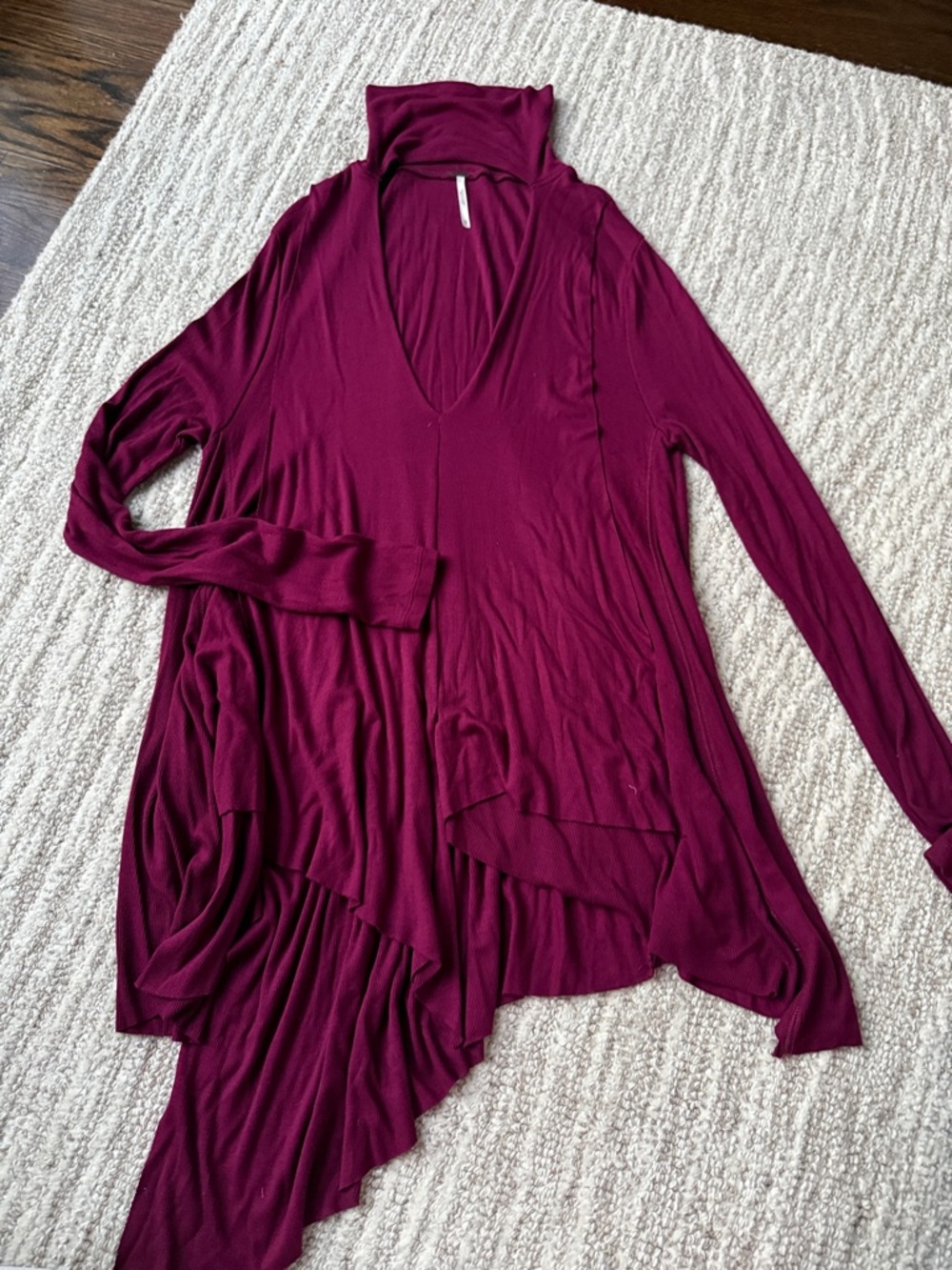 Free People Asymmetric Long Sleeve Tunic in Deep Wine